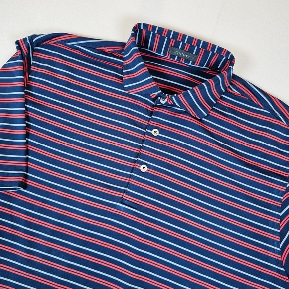 turtleson Other - Turtleson Mens Large Navy Blue Red Striped Performance Golf Polo Shirt